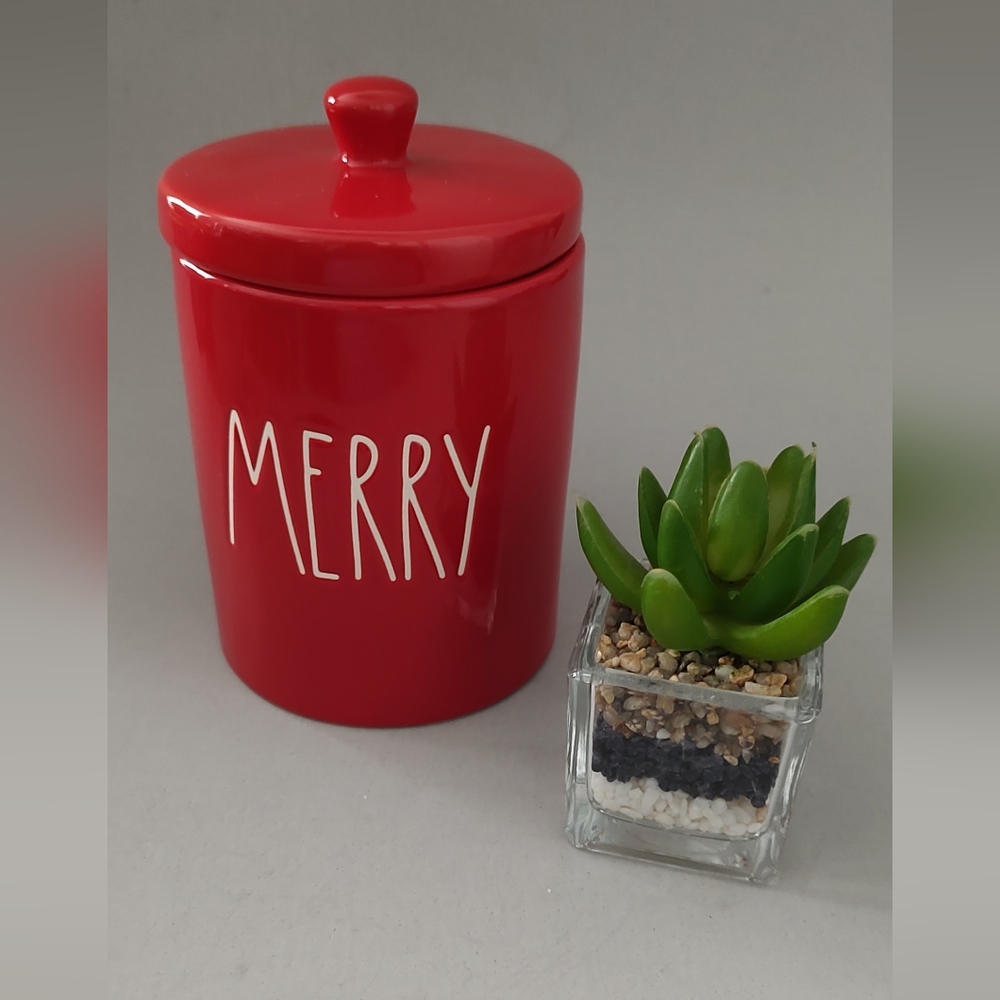 Rae Dunn Canister color red  Merry medium ceramic New